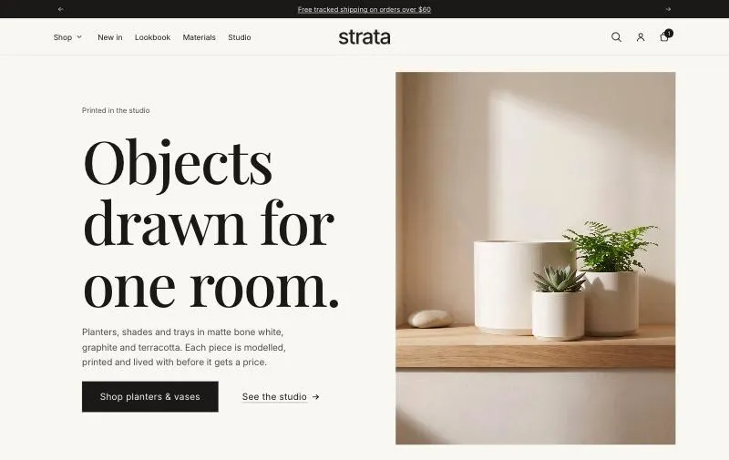 Strata, Strata preset: the demo store’s home page on desktop