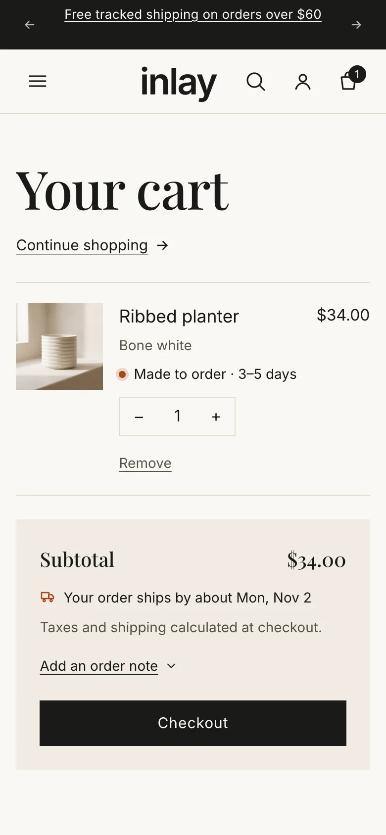 Cart page on a phone