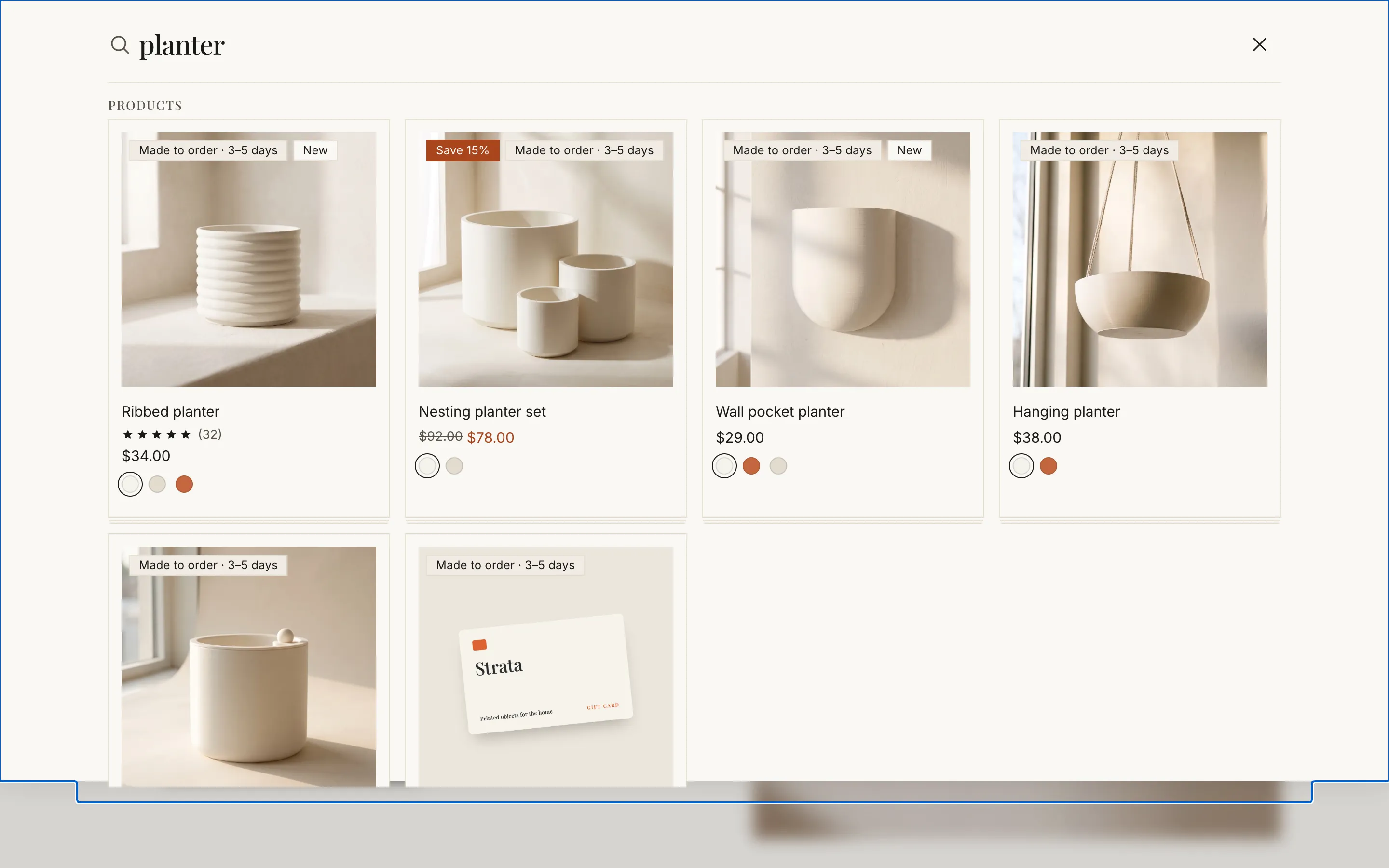 Search drawer with live results