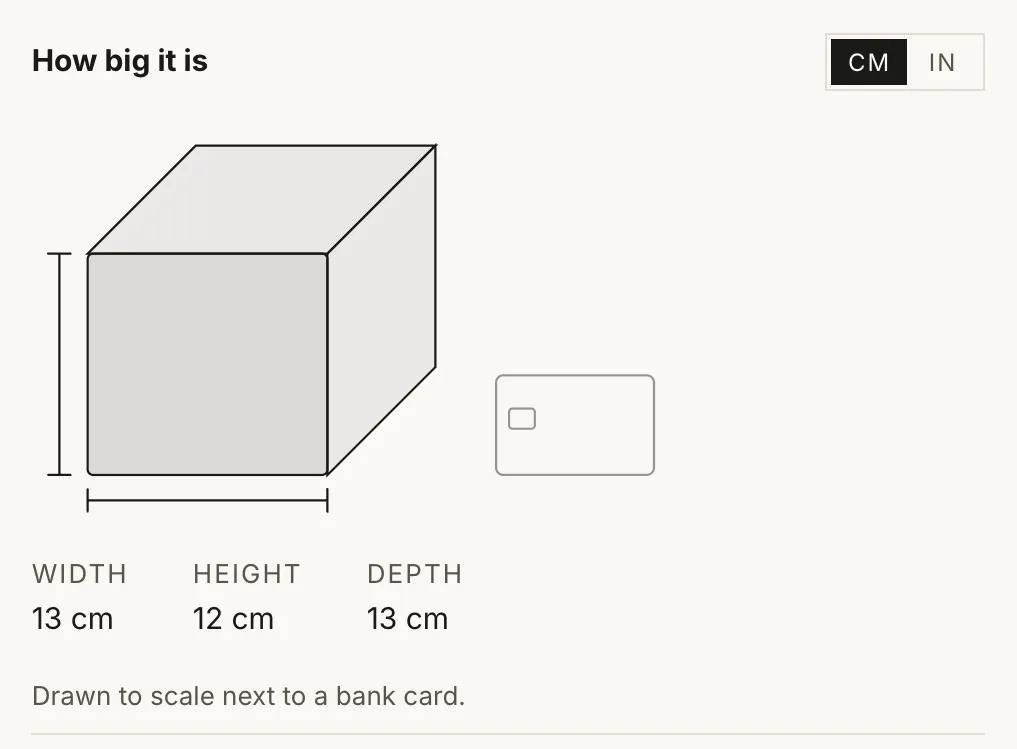 Size reference on the product page